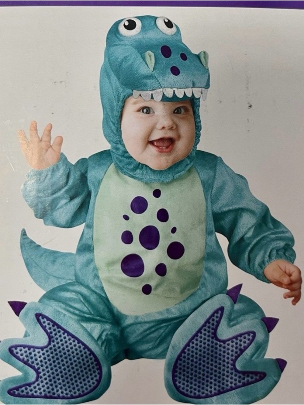 Baby 0-6 months old Teal Dinosaur Costume with Purple Spots - Kids Costume